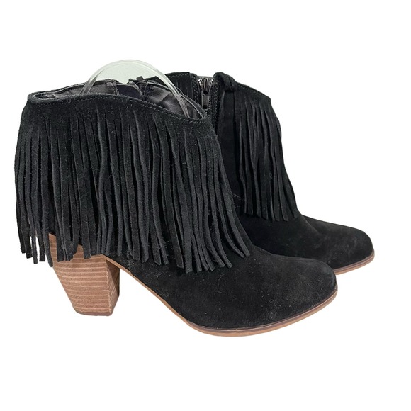 Steven By Steve Madden Shoes - Steven By Steve Madden Women's Black Sierrah Leather Fringe Ankle Boots Size 8M